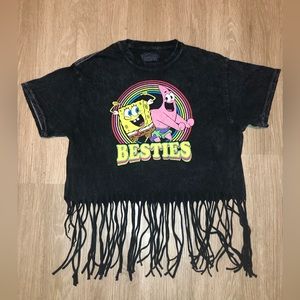 Vintage SpongeBob Squarepants (Besties) Fringed Women’s T-shirt Size MEDIUM